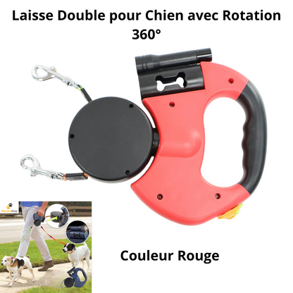 Laisse Double pour Chien avec Rotation 360° et Lampe d'éclairage