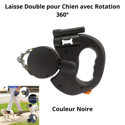 Laisse Double pour Chien avec Rotation 360° et Lampe d'éclairage