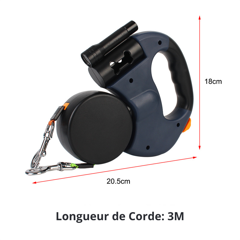Laisse Double pour Chien avec Rotation 360° et Lampe d'éclairage