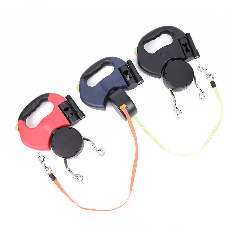 Laisse Double pour Chien avec Rotation 360° et Lampe d'éclairage